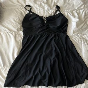 Wireless Long Length Lattice Front Swim Dress